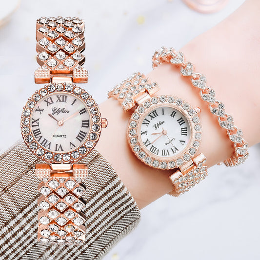 Creative Luxury Quartz Watch Set / Girls Fashion Premium Alloy Watchband Crystal Bracelet Watchs